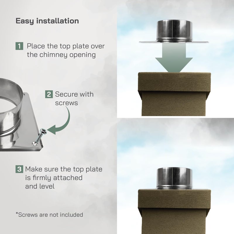 Vent Systems 8" Inch Stainless Steel Chimney Top Plate – Heavy-Duty Square to Round Roof Flue Base Mount with Collar – Weather-Resistant Steel Cap Cover Flange for Fireplace, Stove and Furnace - Image 4